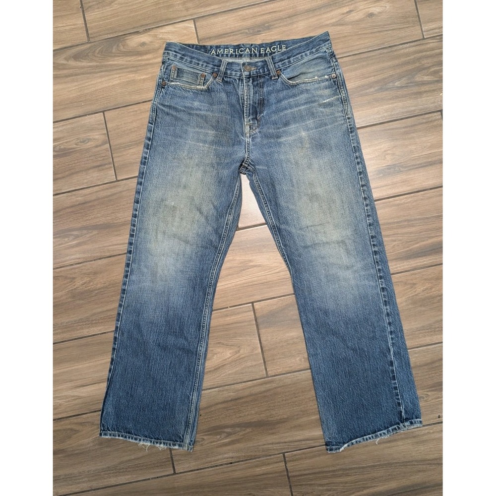 American Eagle Men's 32x30 Original Bootcut Jeans Medium Wash Distressed Y2K